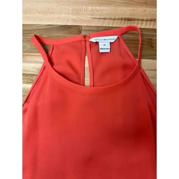 DVF | Elegant Coral Halter Top with Ruffle Hem | Summer Chic Sleeveless Blouse - Picture 7 of 8